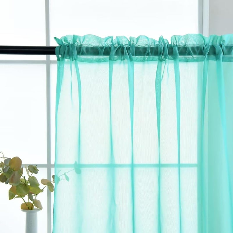 SpaceDresser Sheer Voile Window Treatment Rod Pocket Curtain Panels for Kitchen Bedroom Living Room Drapes Sunlight Filtering Privacy Semi Home Decor Assorted Colors Sizes (Turquoise, 52 W x 84 L) - Image 2